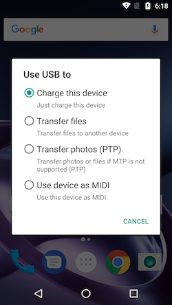 Screen Shot of USB options